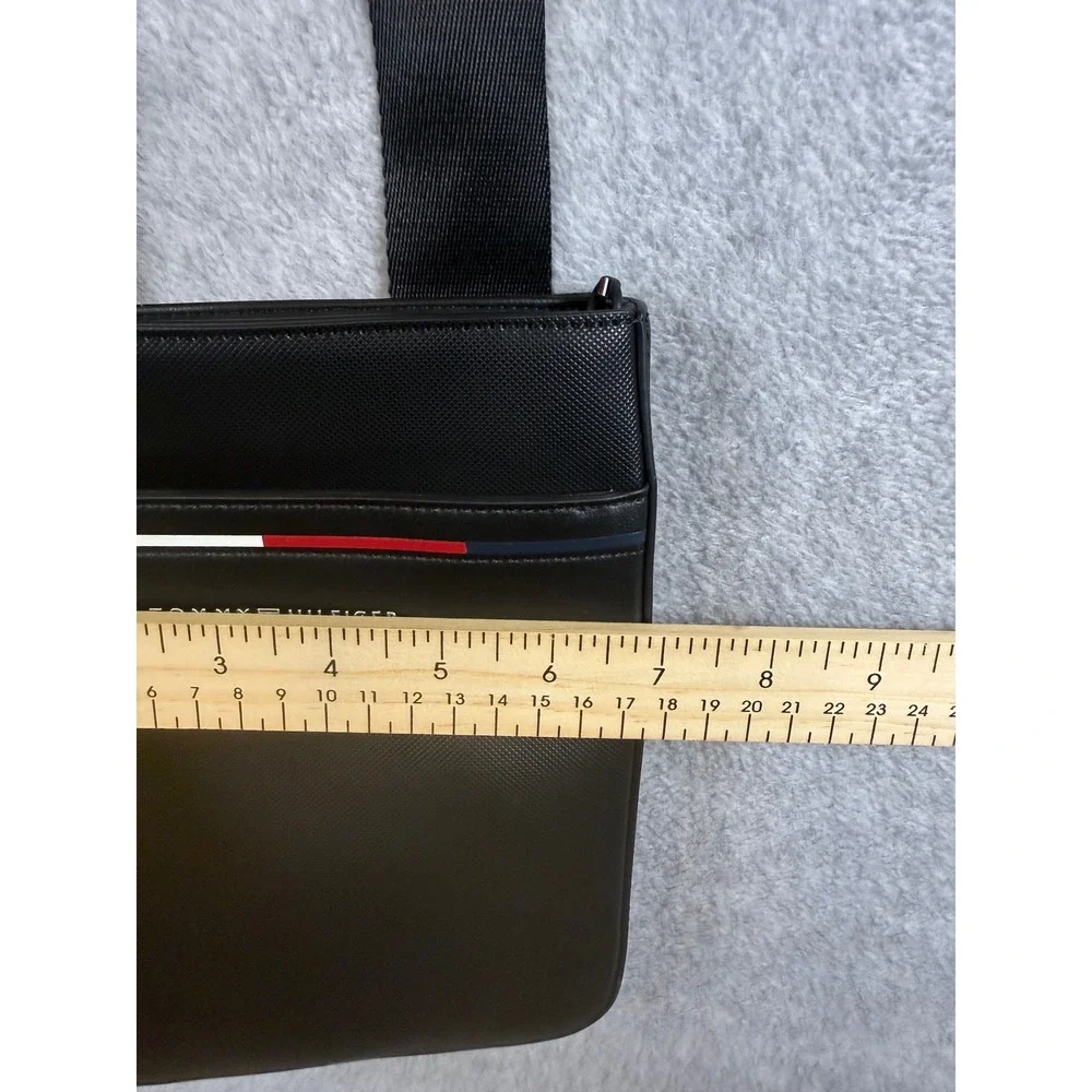 Tommy Hilfiger Mens Crossbody Bag Black Signature Flag Stripe Messenger Bag